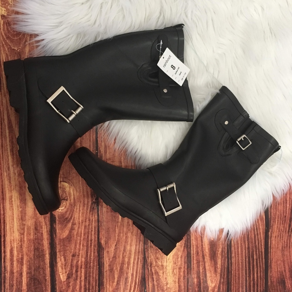 Women's Belted Tall Moto Rainboots - Picture 2 of 8